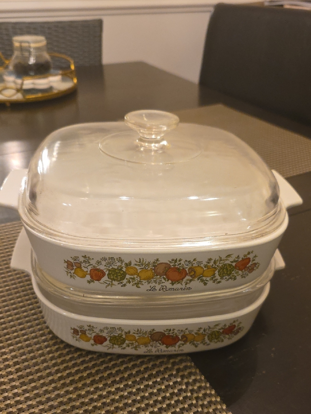 RARE! 2 Corningware Le Romarin  Casserole Dishes Glass 2.5 L Size
